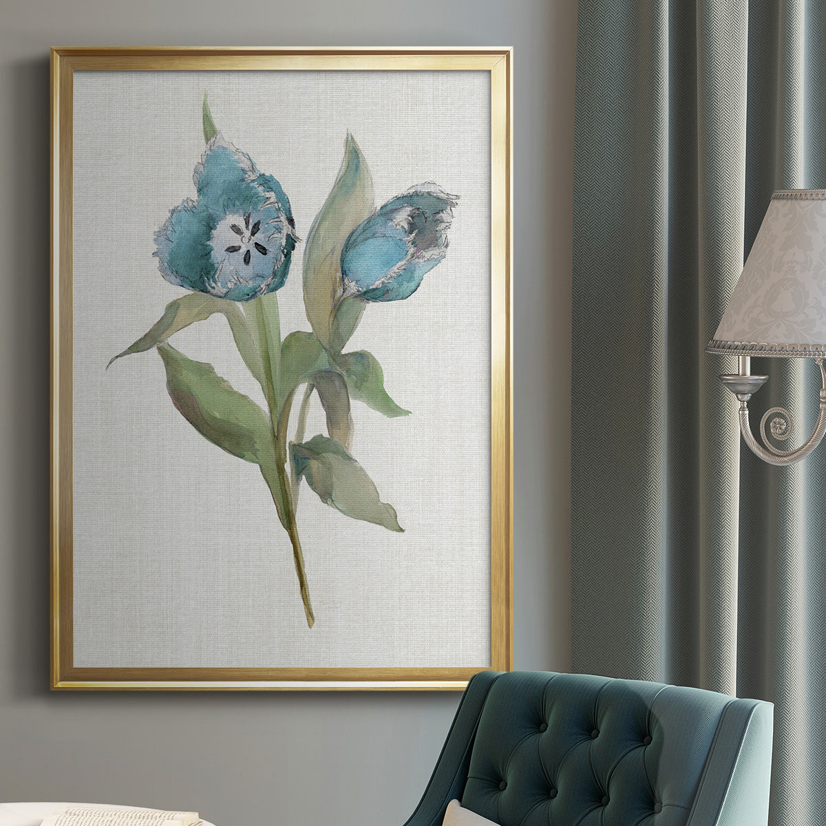 Blue Tulip Picks I - Modern Framed Canvas Print