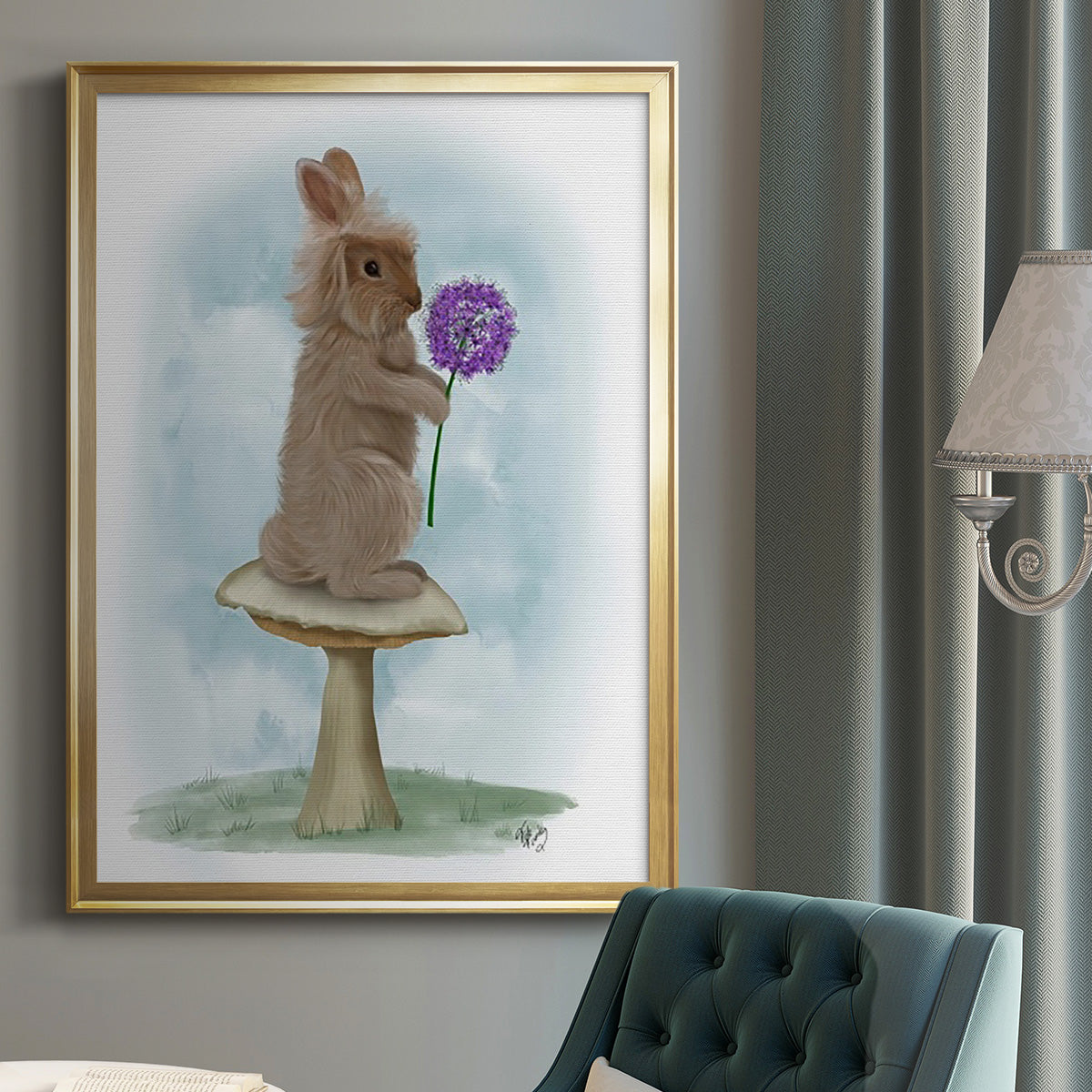 Rabbit and Agapanthus - Modern Framed Canvas Print