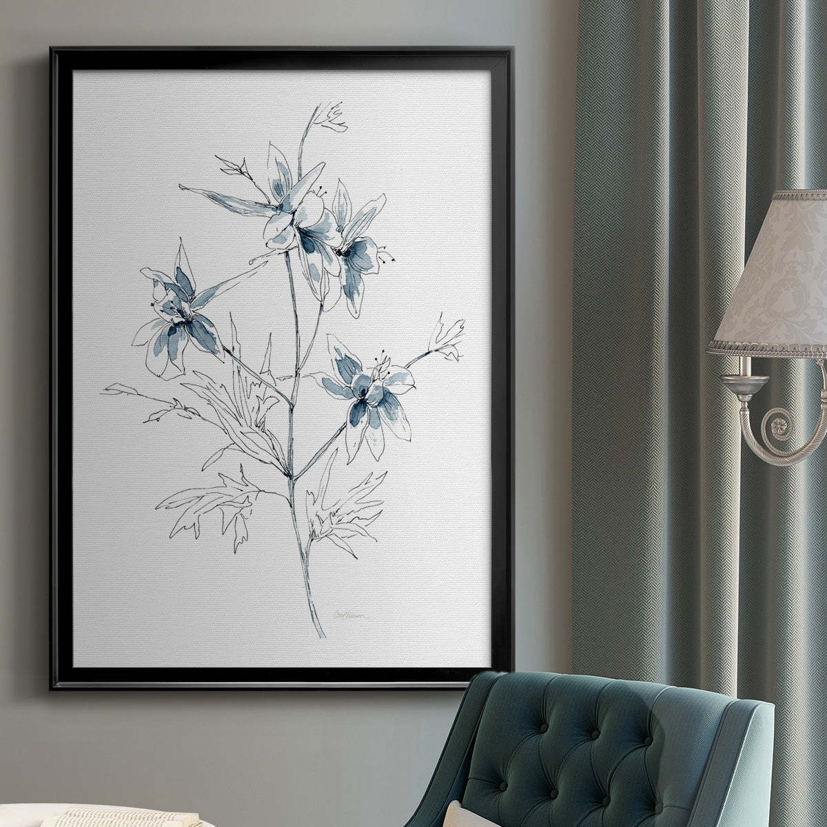 Indigo Sketch II - Modern Framed Canvas Print