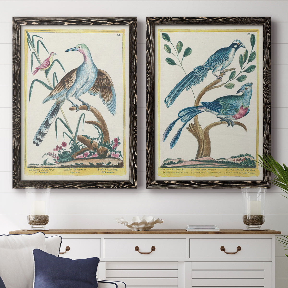 Pastel Birds V - Premium Framed Canvas 2 Piece Set - Ready to Hang