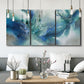Three-panel canvas wall art featuring subtle abstract light flicker composition, displayed in a modern living room above seating.