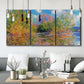 Three-panel canvas wall art featuring wide river landscape, displayed in a modern living room above seating.