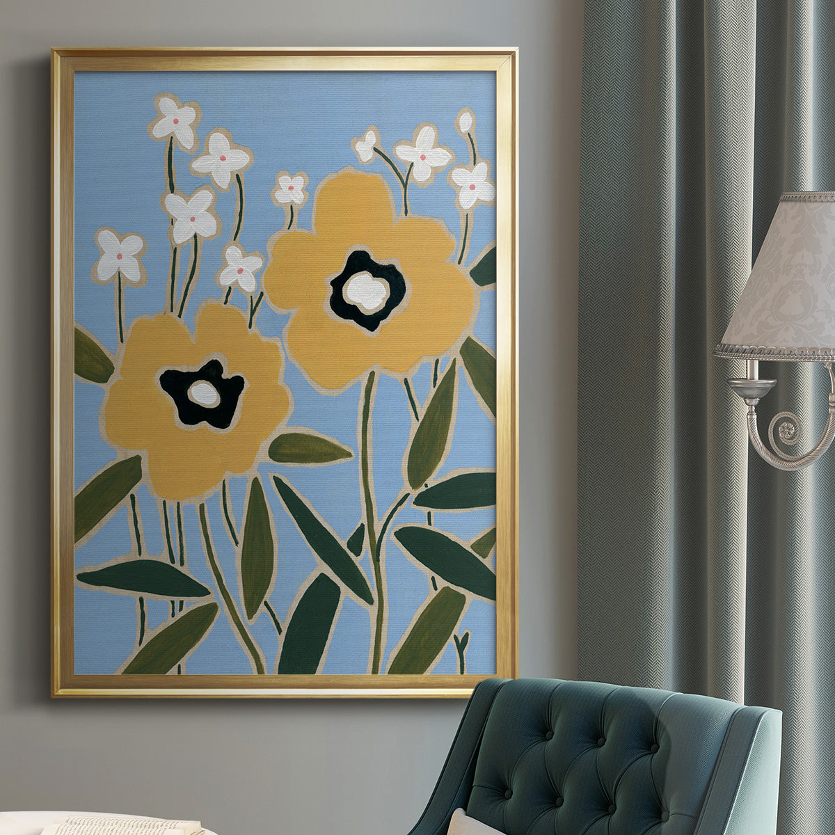 Woodblock Floral II - Modern Framed Canvas Print