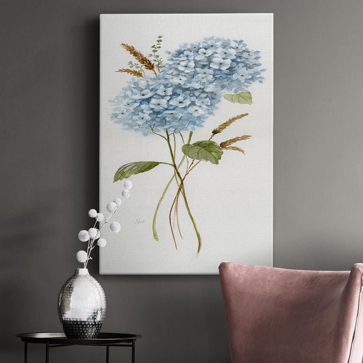 Petite Blue Hydrangea I Premium Gallery Wrapped Canvas - Ready to Hang