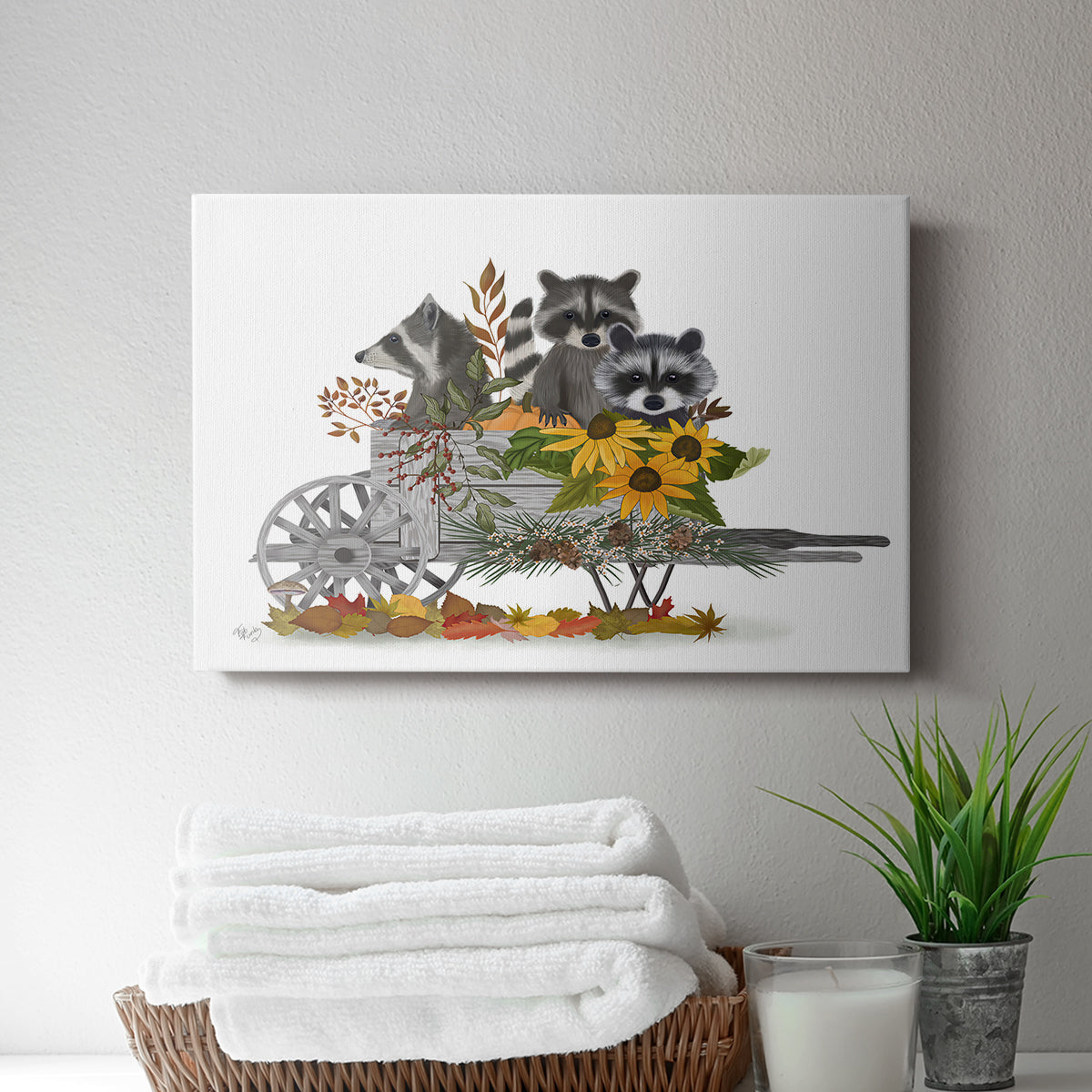 Raccoon Wheelbarrow - Canvas Art Print