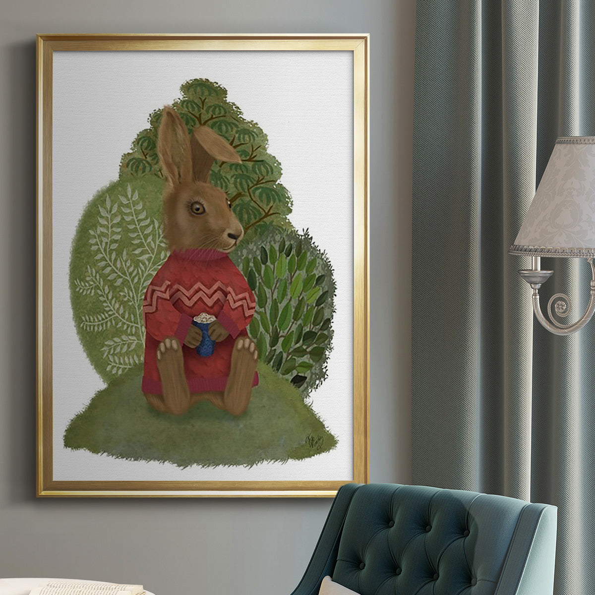 Latte Rabbit in Sweater - Modern Framed Canvas Print