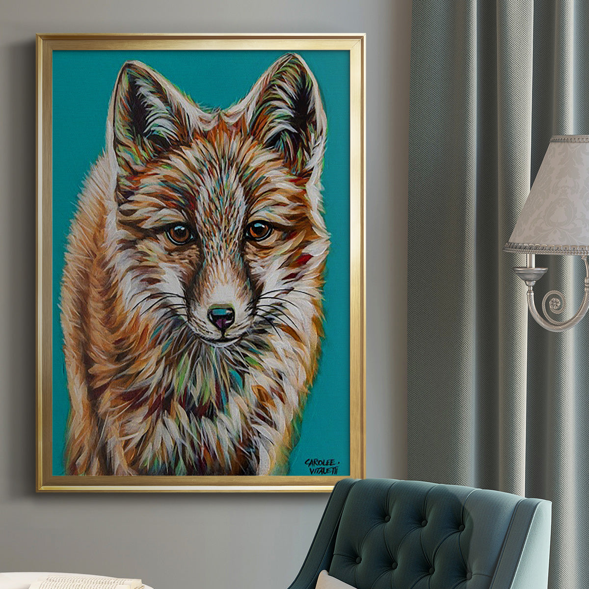 Teal Fox - Modern Framed Canvas Print