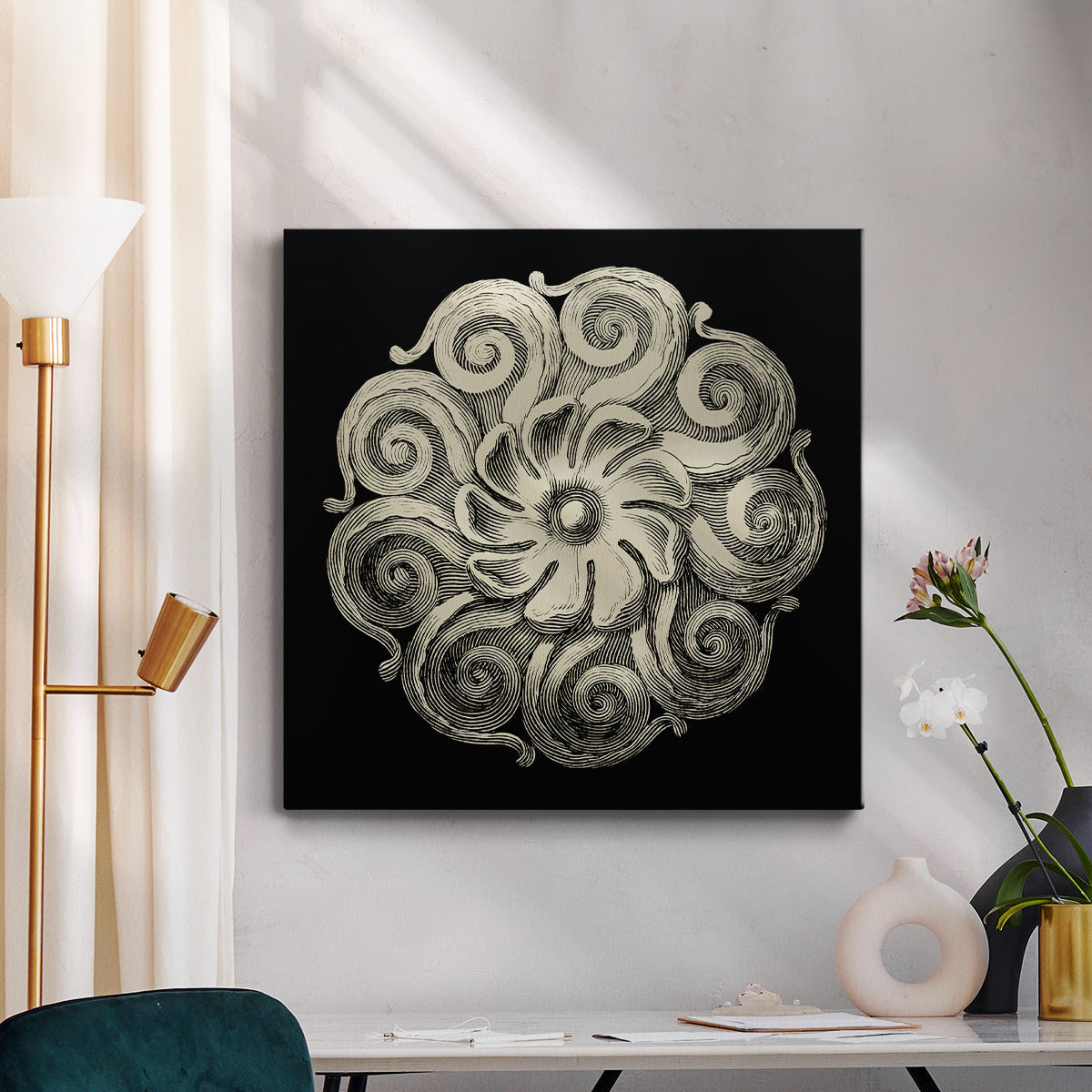 Black and Tan Rosette I - Canvas Art Print