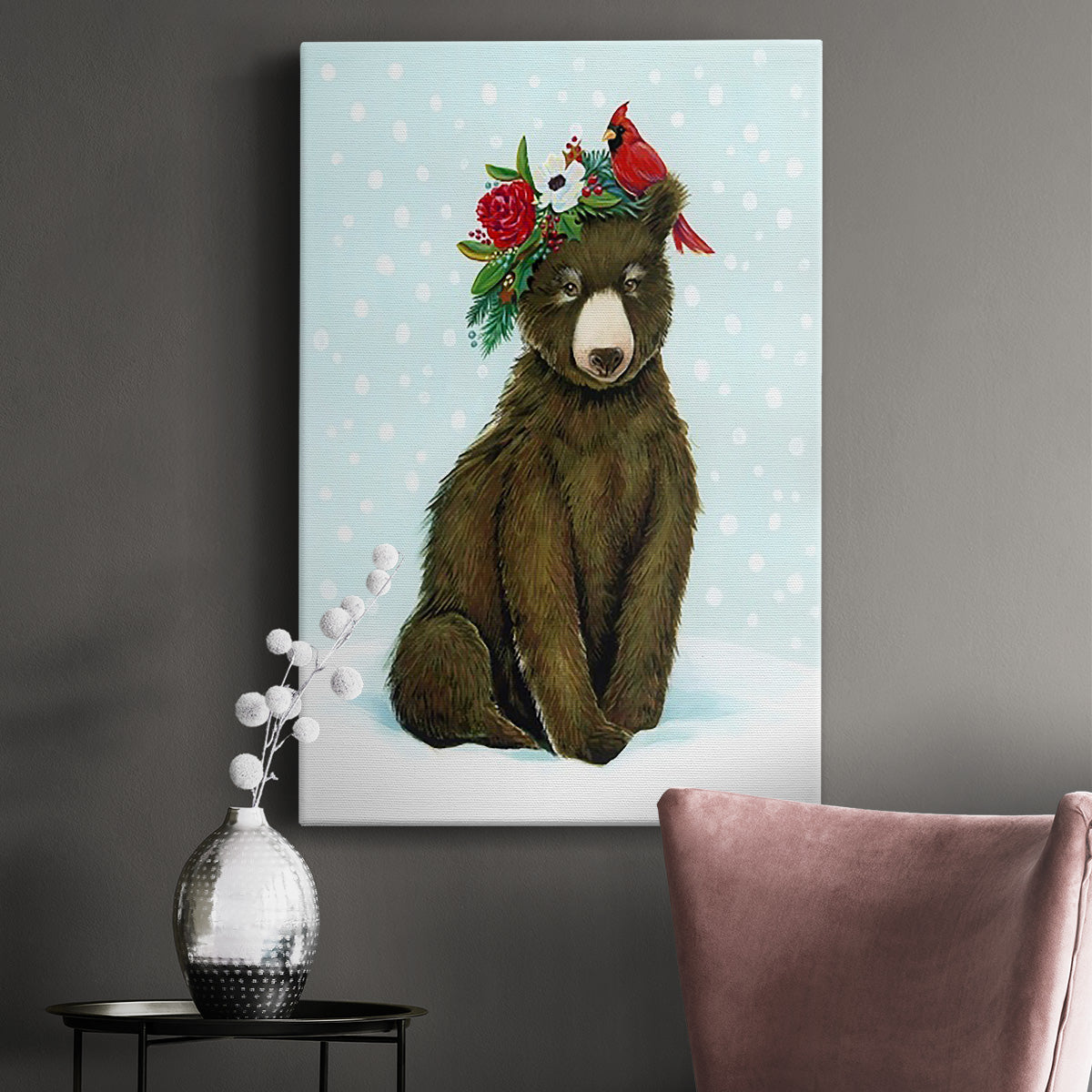 Winter Woodland Creatures with Cardinals I Premium Gallery Wrapped Canvas - Ready to Hang