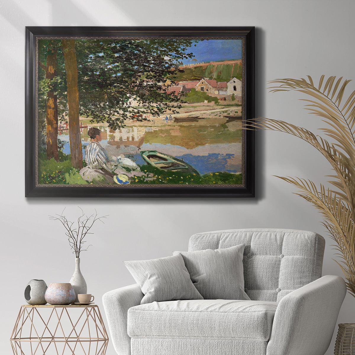 On the Bank of the Seine, Bennecourt - Ornate Framed Canvas Print