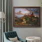 Romantic allegorical landscape painting by Jasper Francis Cropsey in an ornate bronzed mahogany wood frame displayed in a bright interior setting.