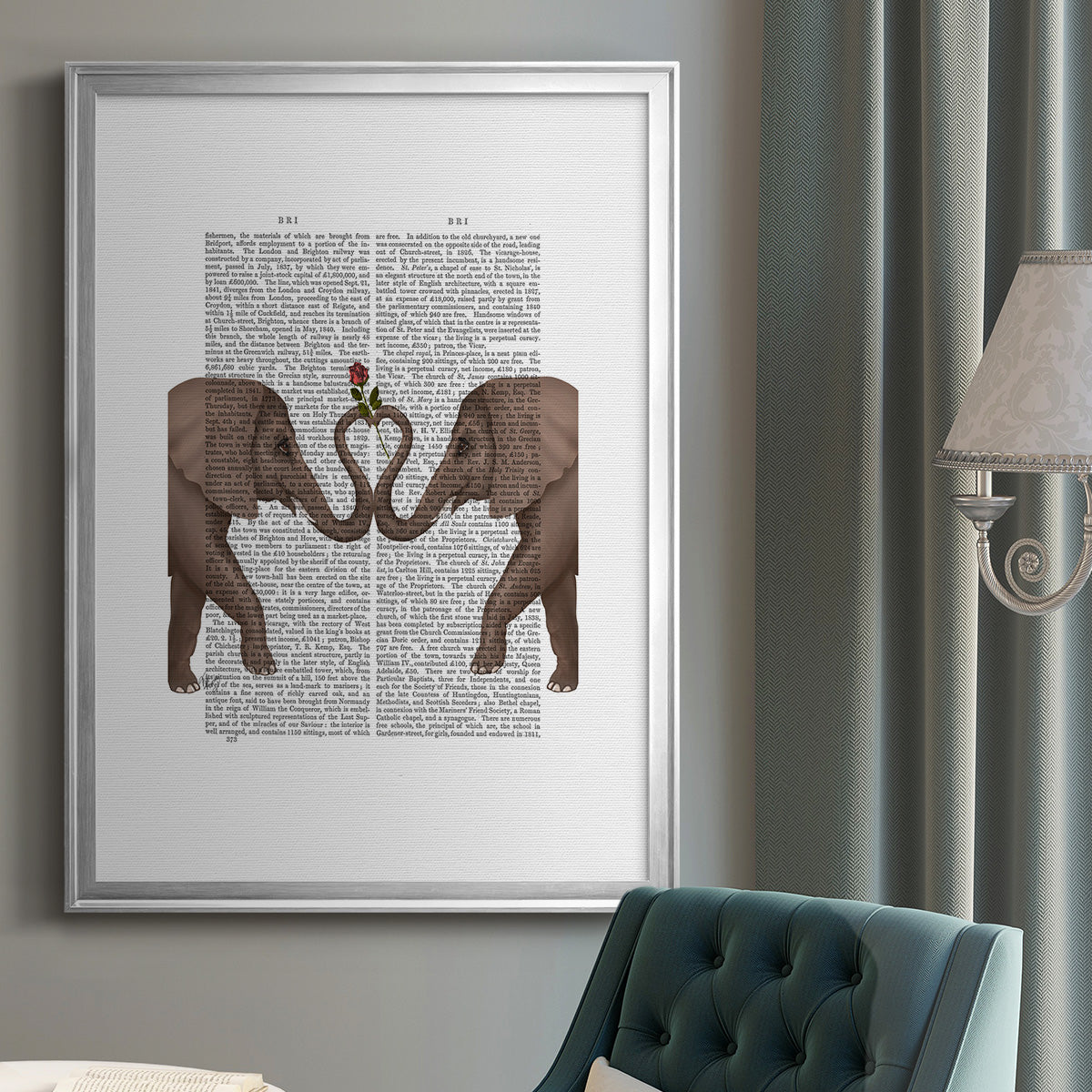 Elephants Heart and Rose - Modern Framed Canvas Print