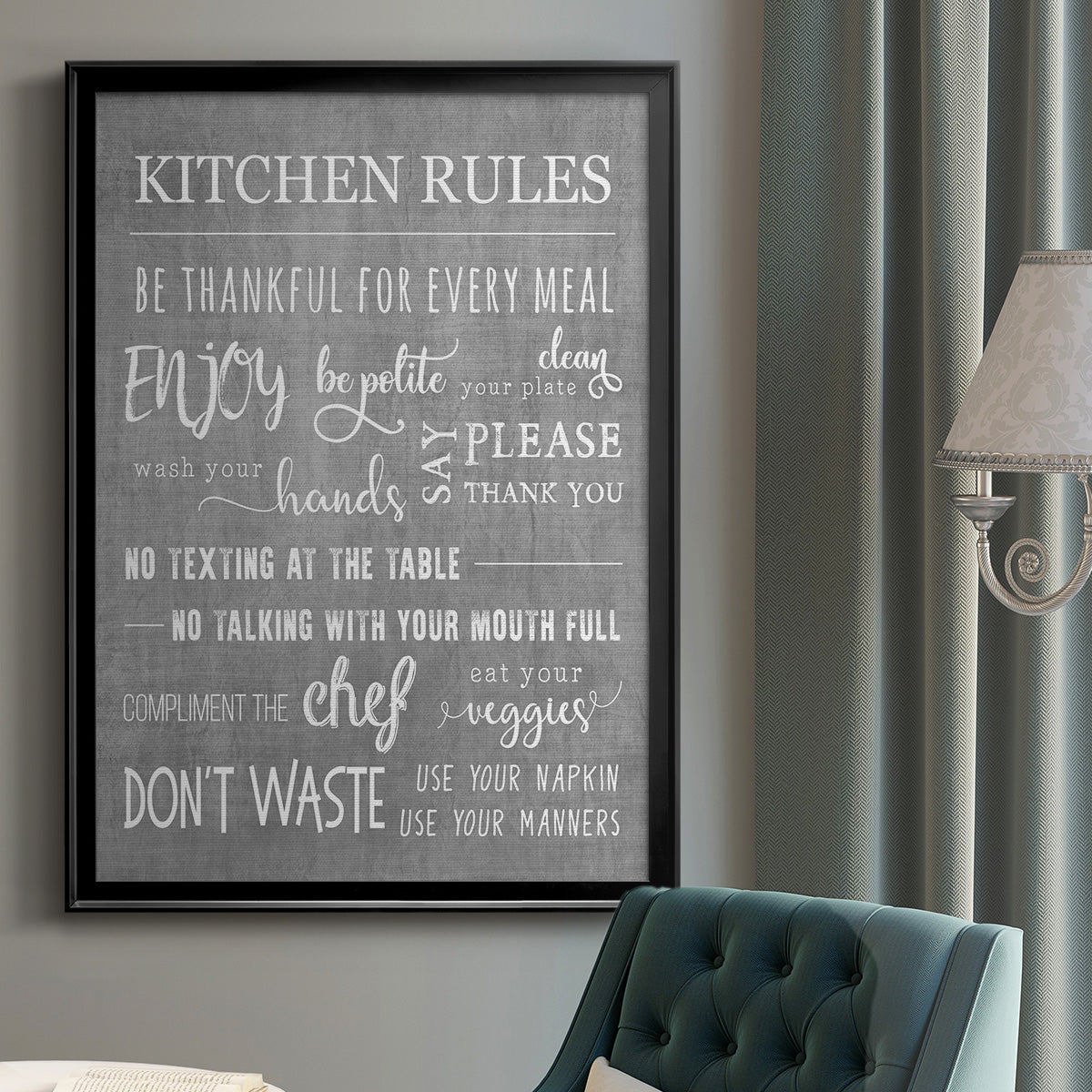 Neutral Kitchen Rules - Modern Framed Canvas Print