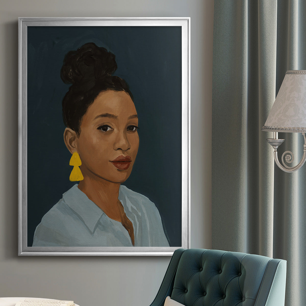 Figure in Yellow Earring - Modern Framed Canvas Print