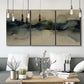 Three-panel canvas wall art featuring calm abstract water surface stillness, displayed in a modern living room above seating.