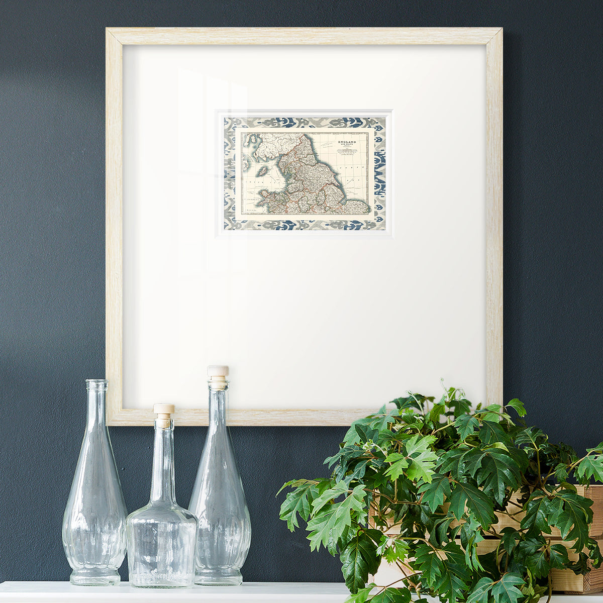 Bordered Map of England & Wales Premium Framed Print Double Matboard