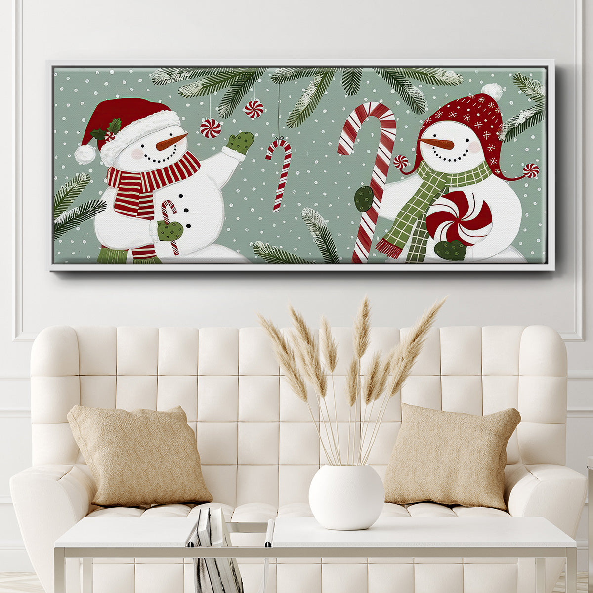 Peppermint Snowman Collection D - Floater Framed Canvas Print