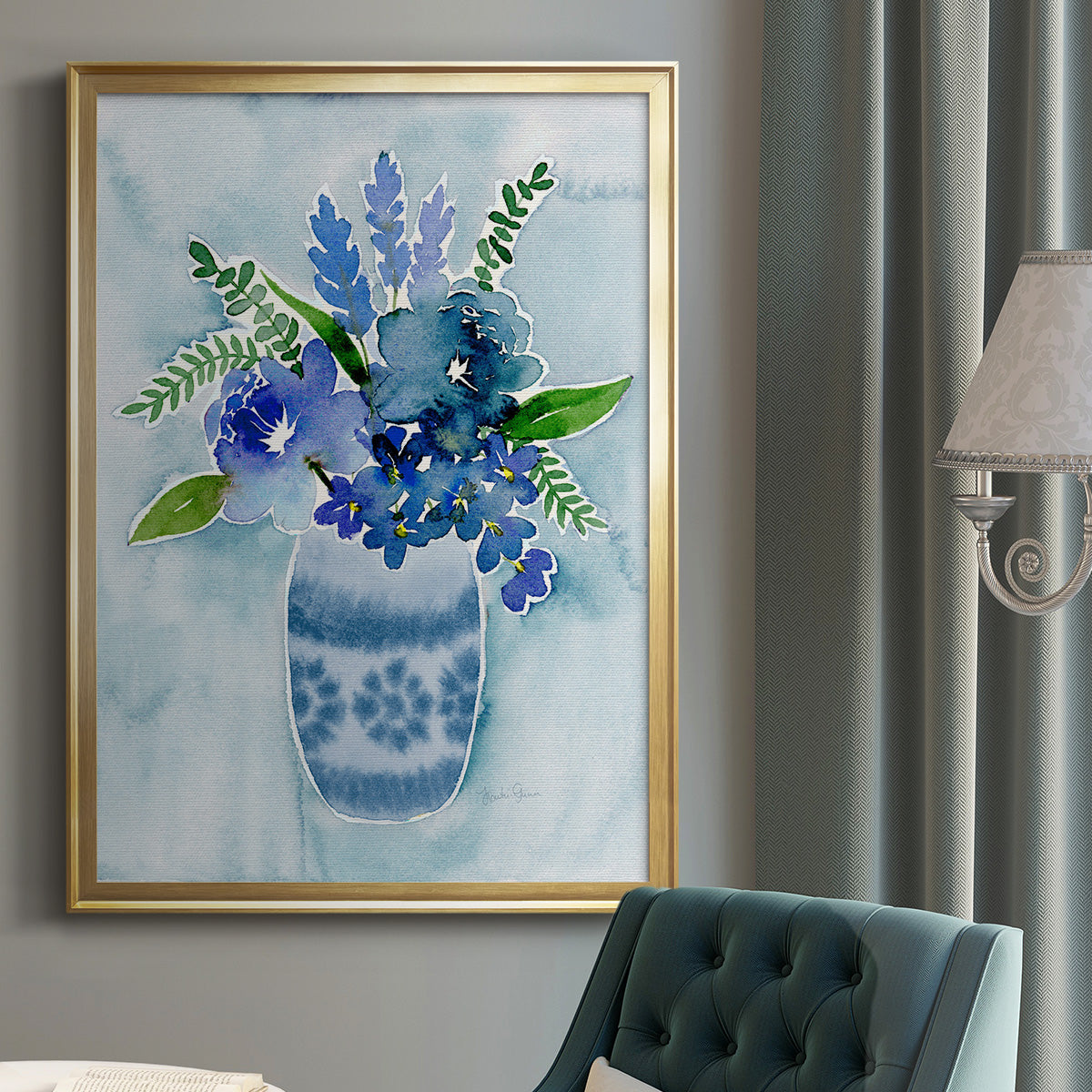 Blue Bouquet II - Modern Framed Canvas Print