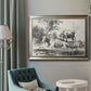 Classical pastoral landscape artwork by Nicolas Berchem in an ornate mottled silver frame displayed in a neutral interior setting.