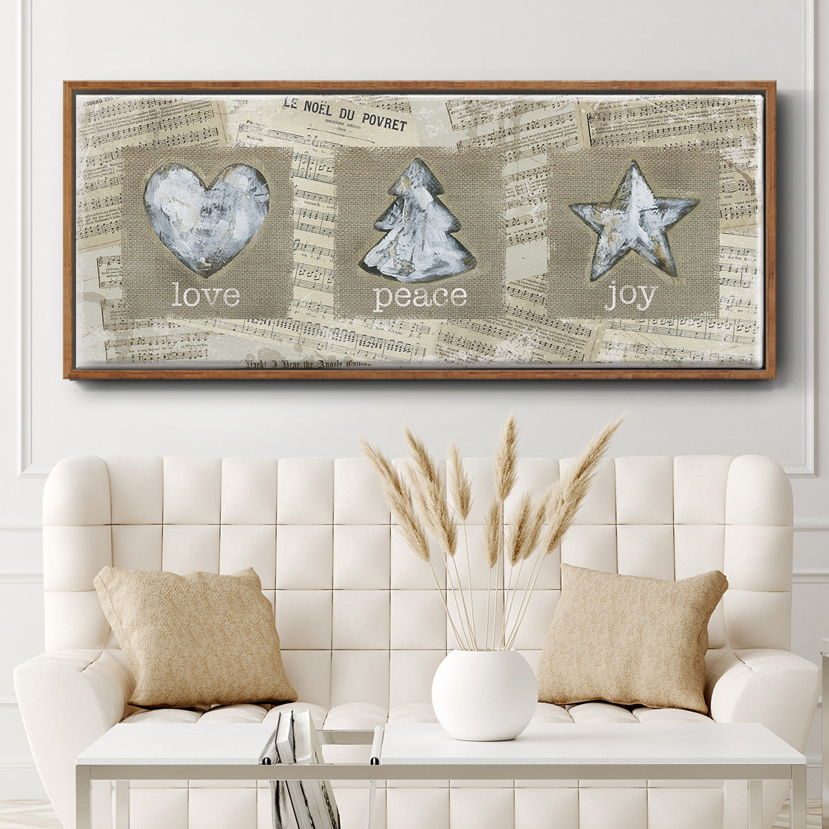 Burlap Music Ornaments - Floater Framed Canvas Print