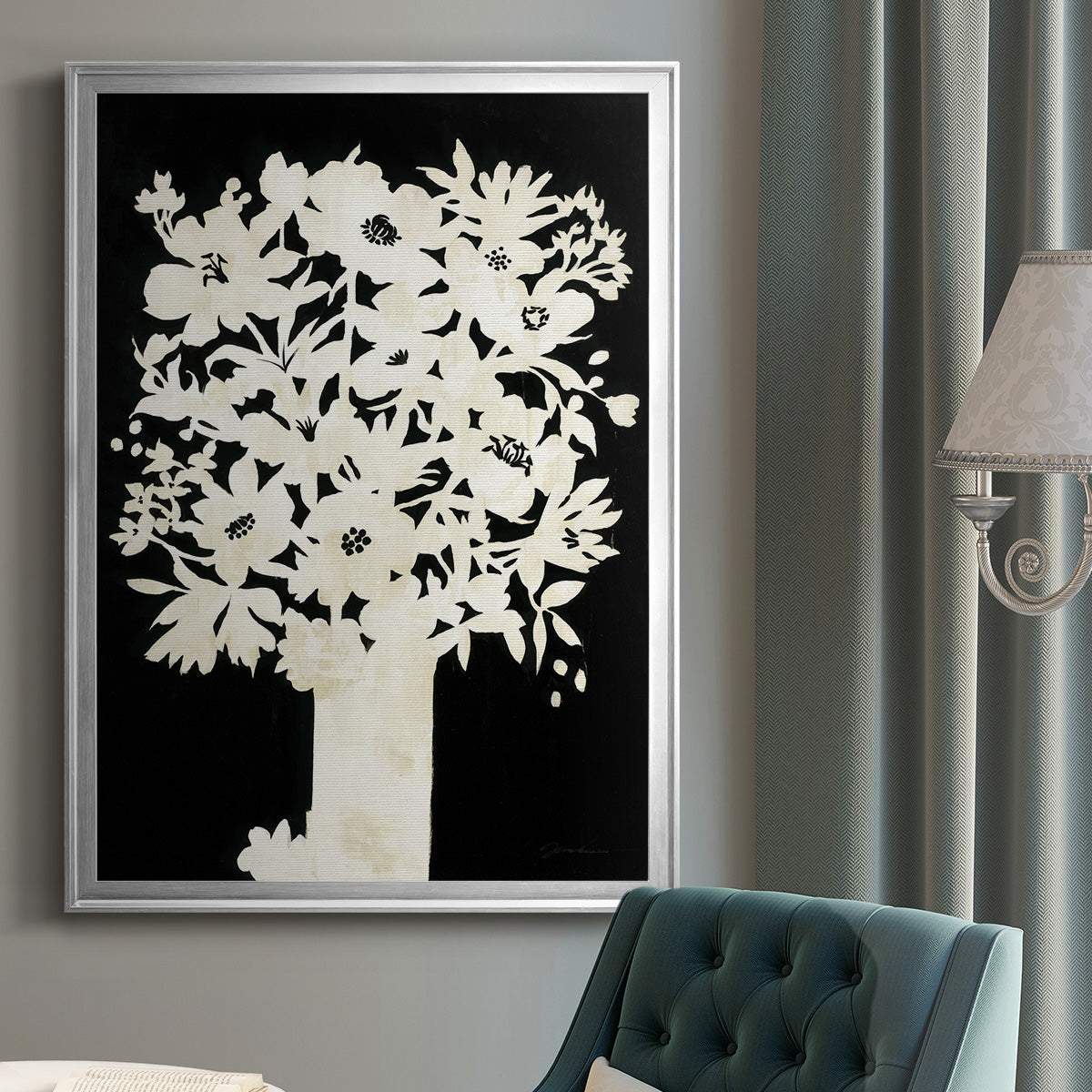 Floral Silhouette - Modern Framed Canvas Print