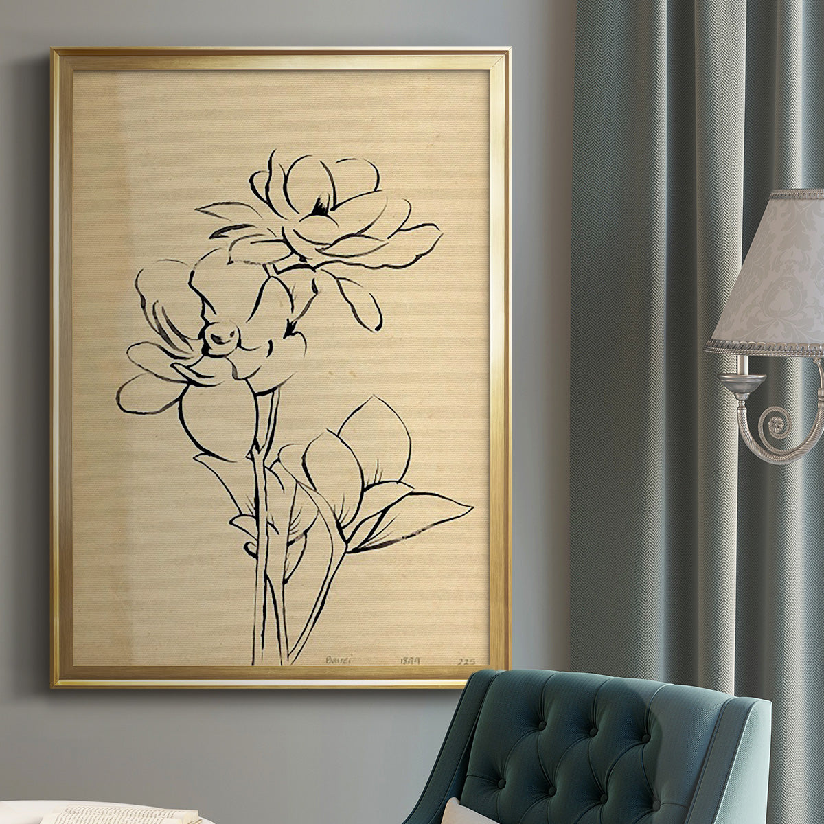 Magnolia Sketch II - Modern Framed Canvas Print