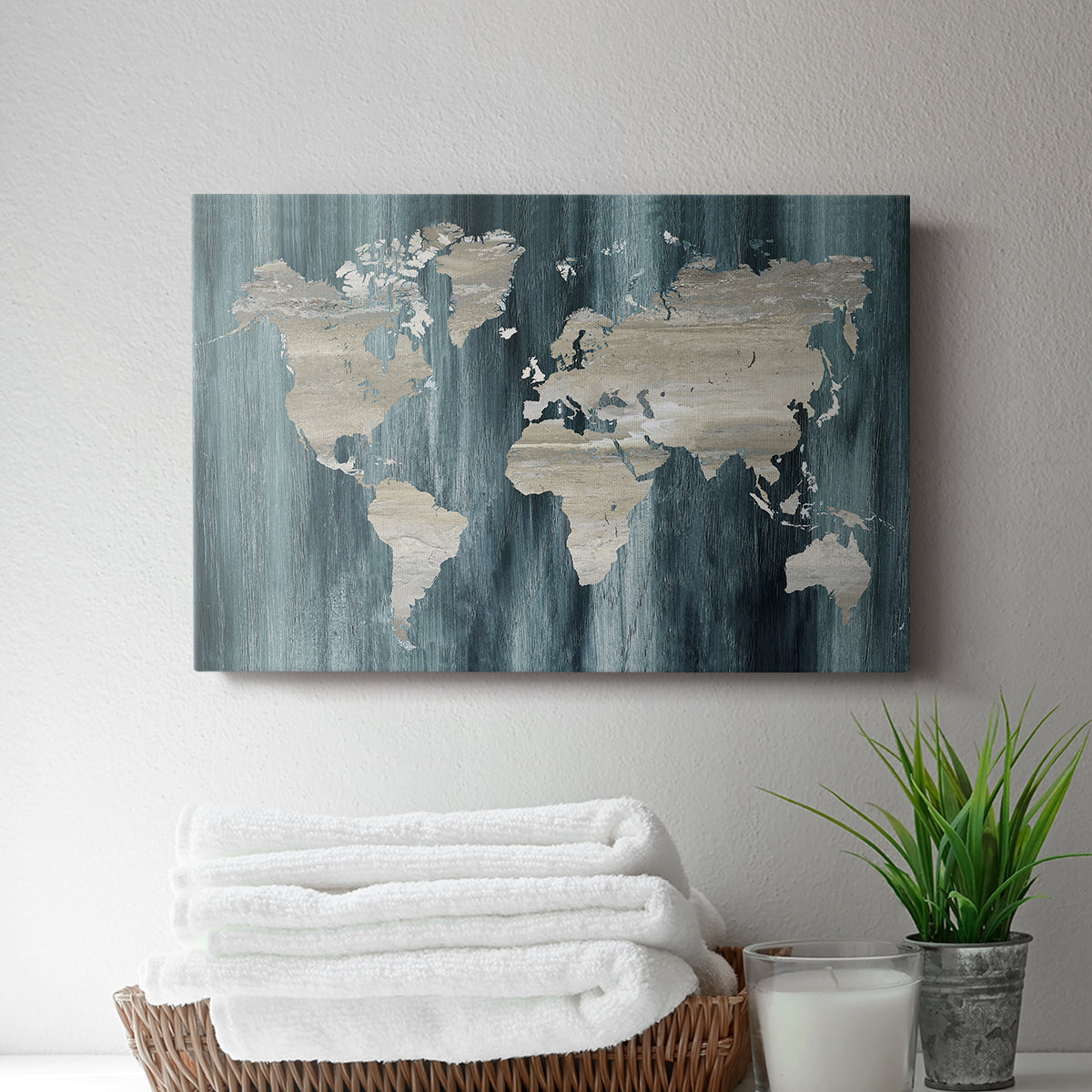 Navy World Map - Canvas Art Print