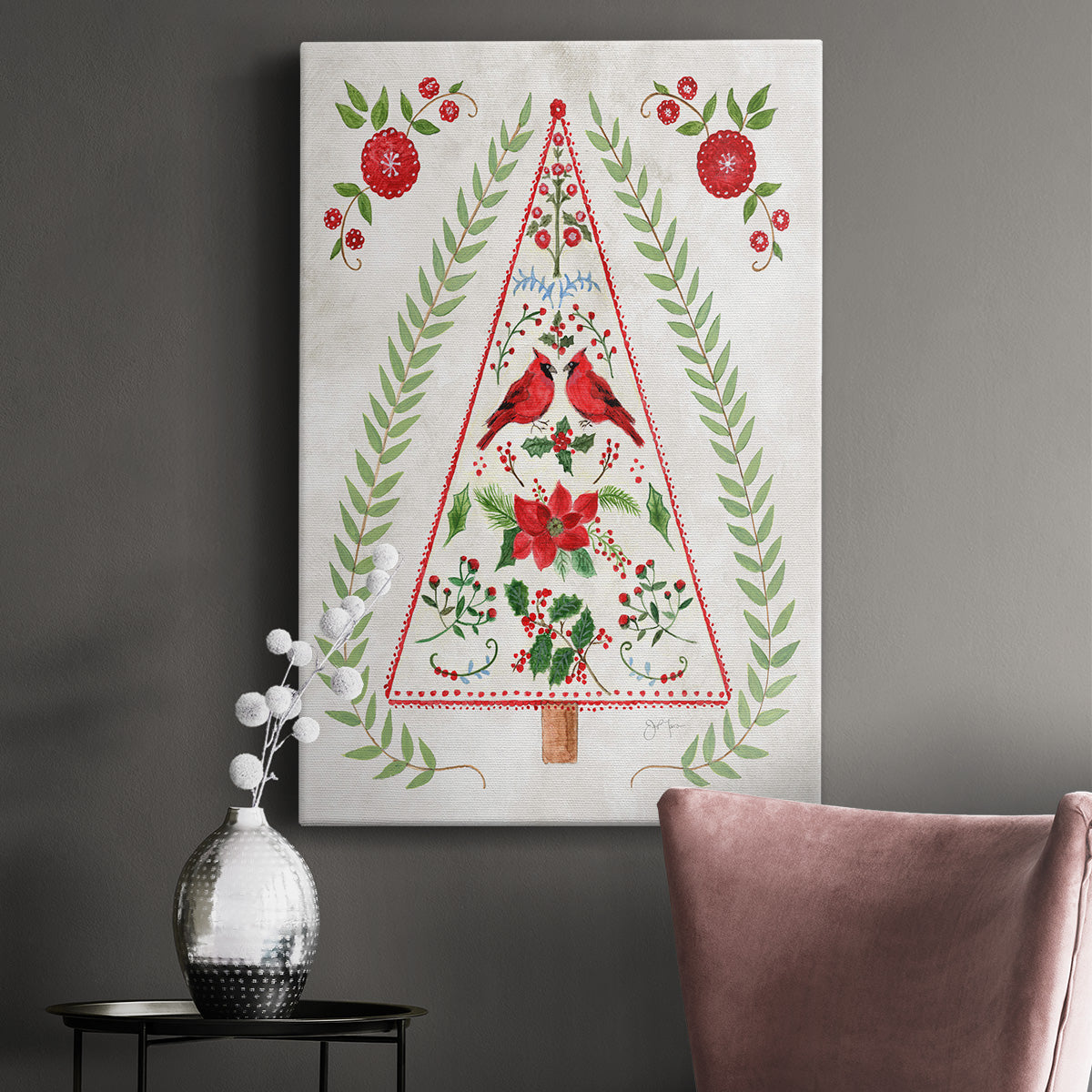 Christmas Folk Tree Premium Gallery Wrapped Canvas - Ready to Hang