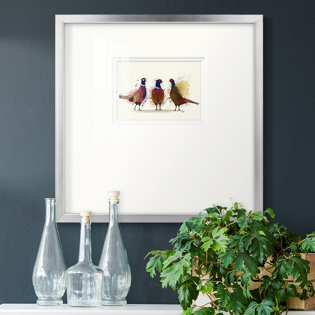 Pheasant Trio Premium Framed Print Double Matboard