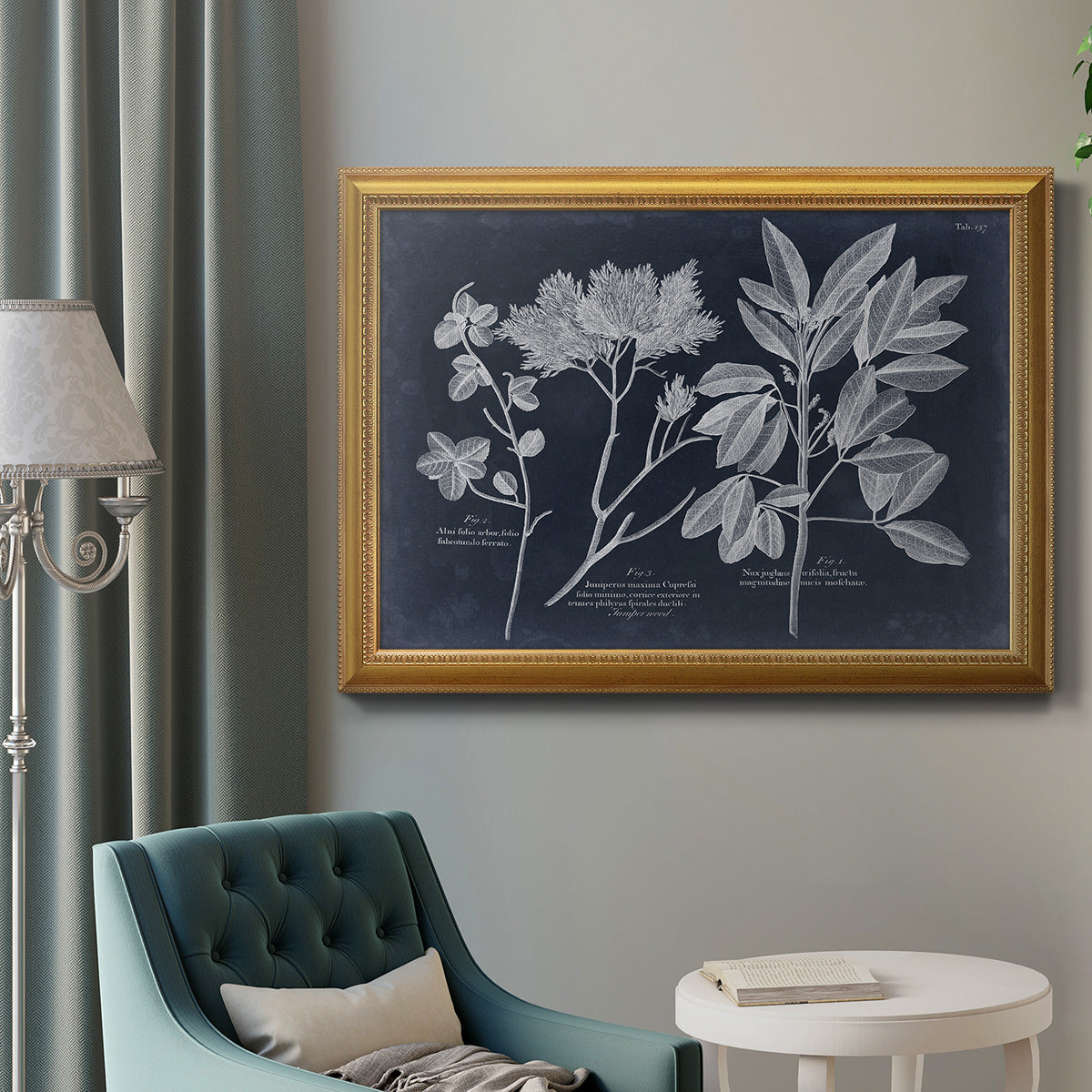 Foliage on Navy VI Premium Framed Canvas- Ready to Hang