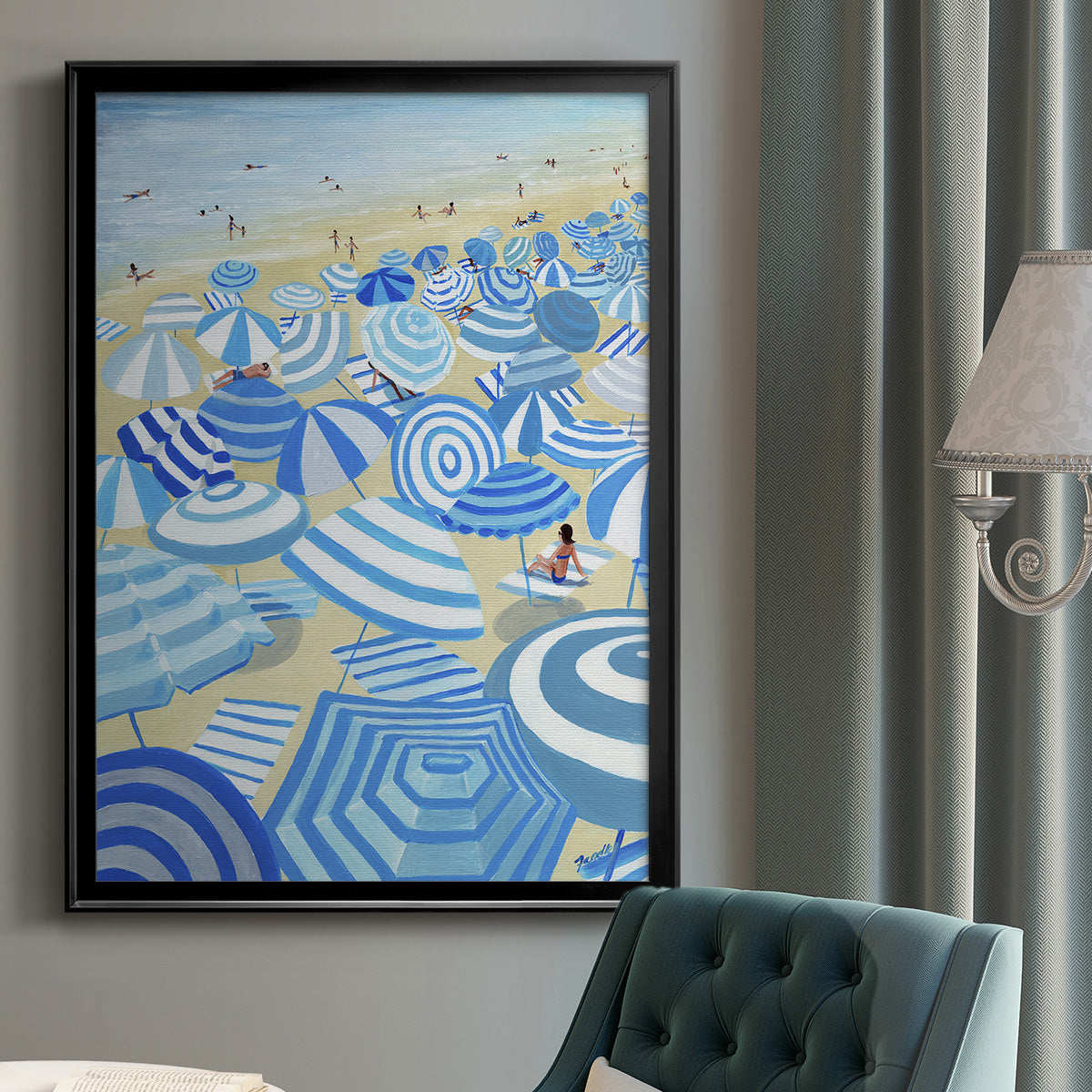 Sky Blue Beach - Modern Framed Canvas Print