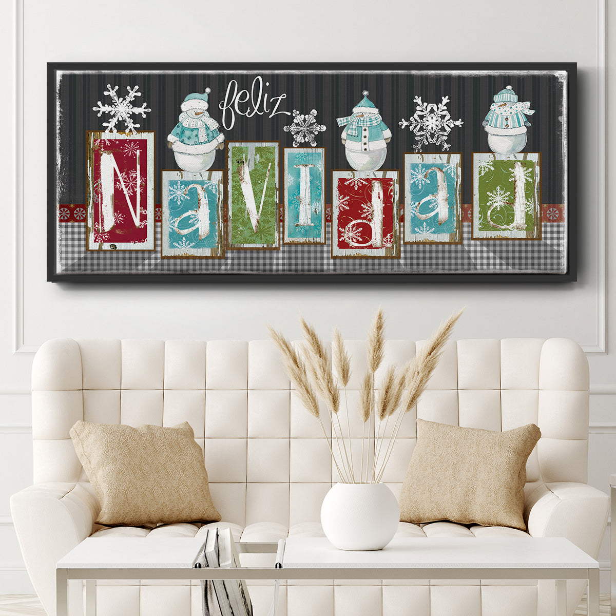 Navidad Blocks - Floater Framed Canvas Print