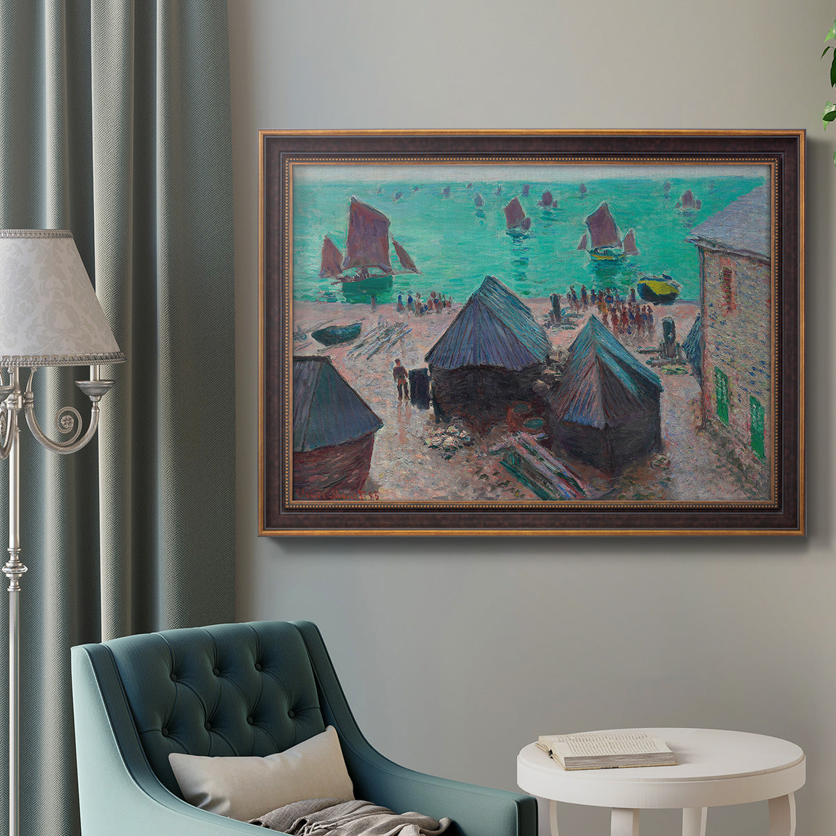 The Departure of the Boats Etretat - Ornate Framed Canvas Print