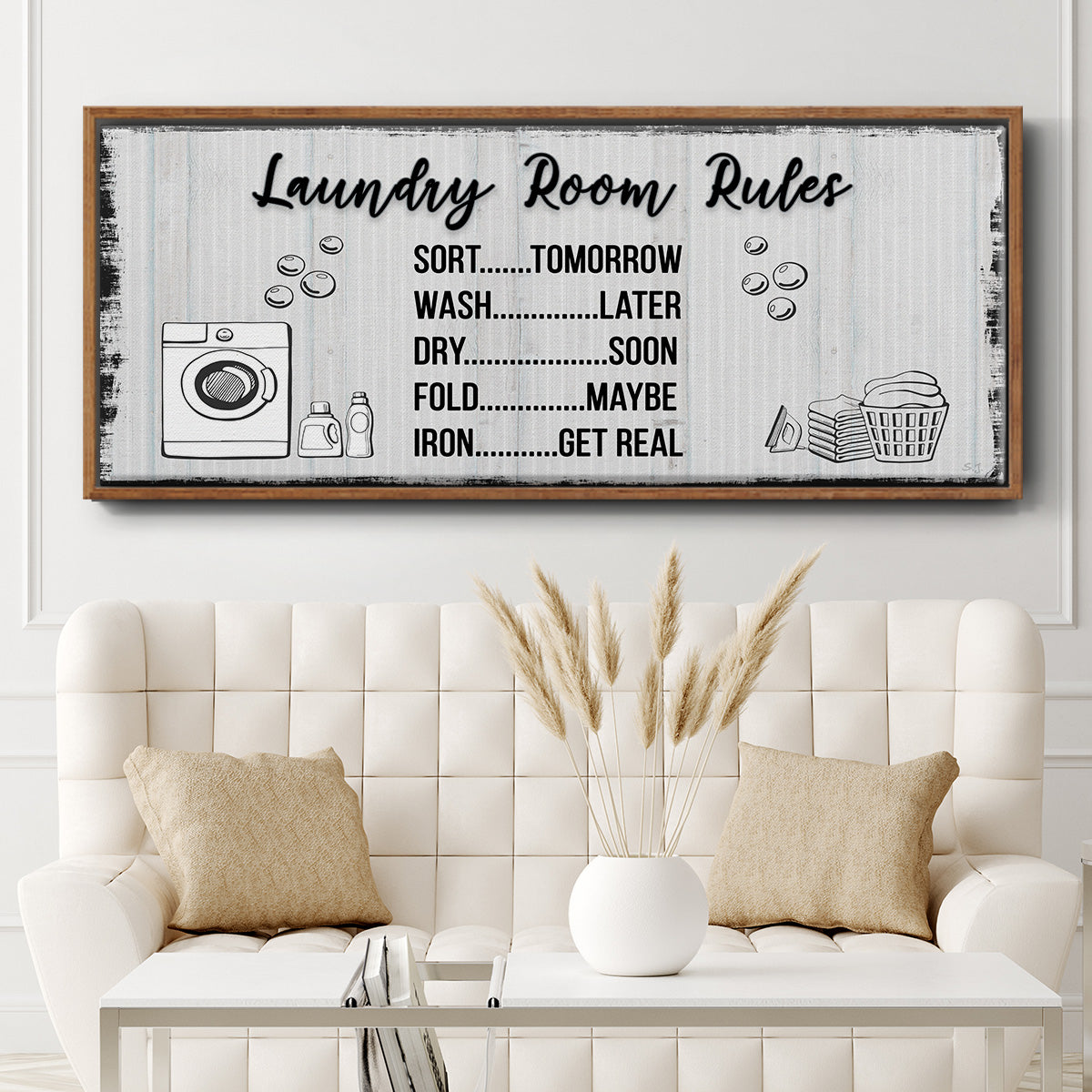 Laundry Room Rules - Floater Framed Canvas Print