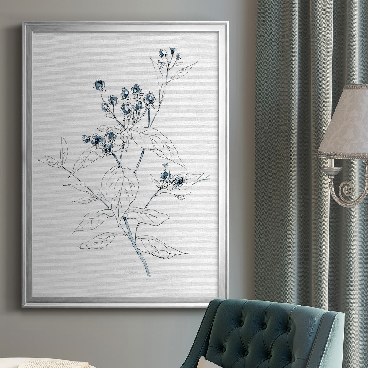 Indigo Sketch I - Modern Framed Canvas Print