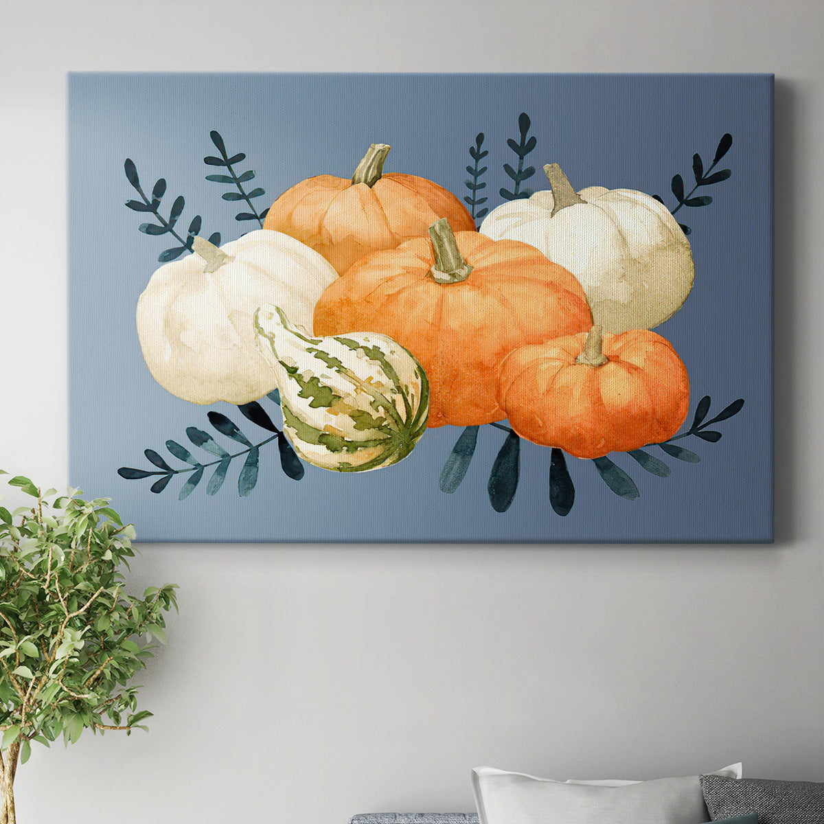 Autumn Orange & Blues I Premium Gallery Wrapped Canvas - Ready to Hang