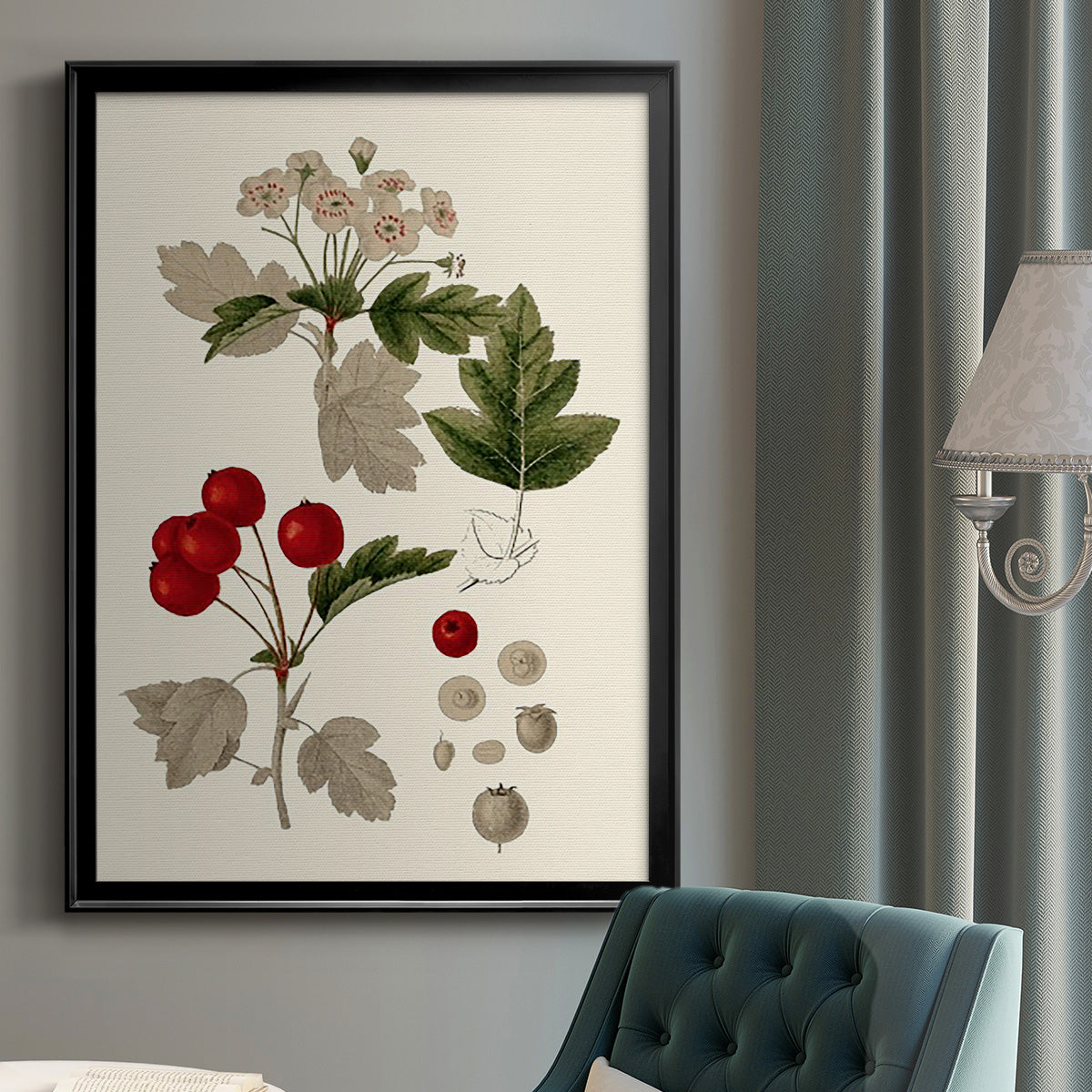 Leaves & Berries III - Modern Framed Canvas Print
