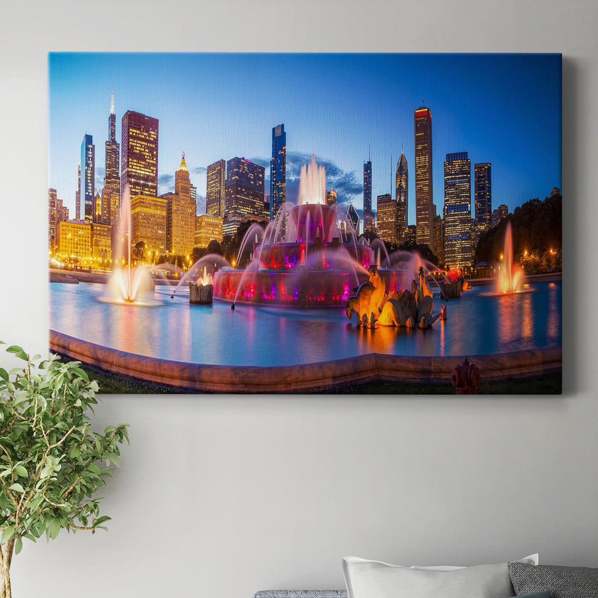 Downtown Chicago At Night - Canvas Art Print