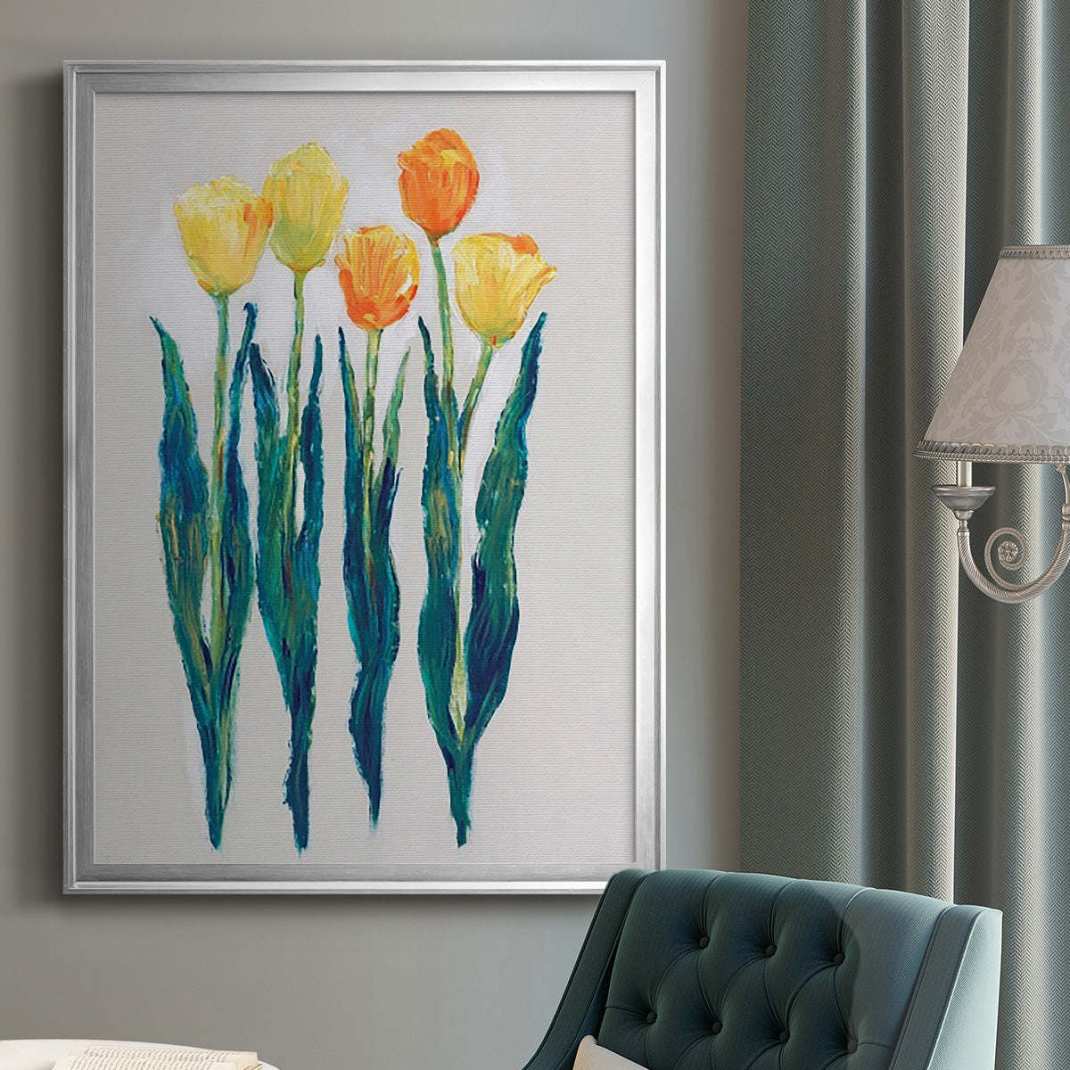 Tulips in a Row II - Modern Framed Canvas Print