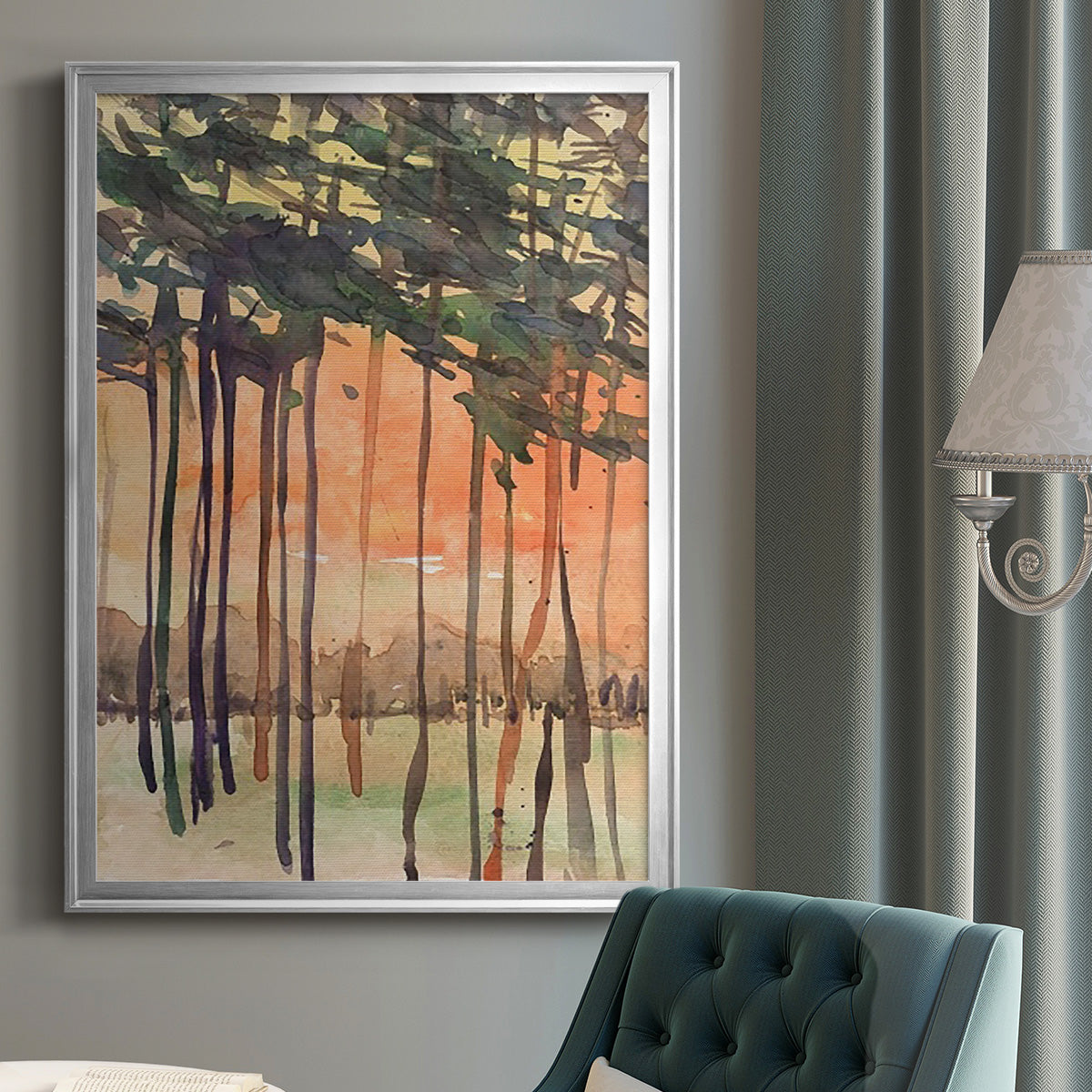 Between the Trees II - Modern Framed Canvas Print