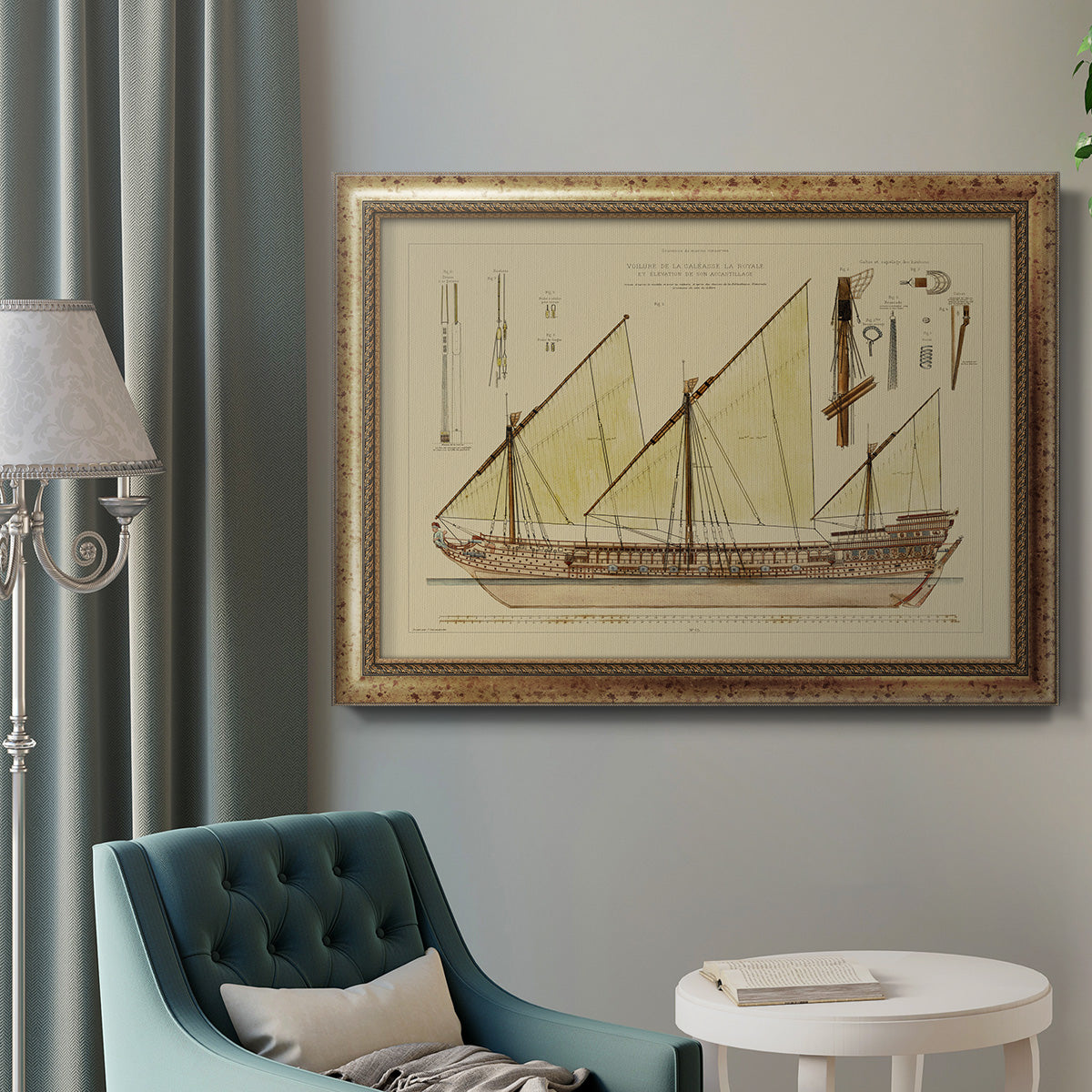 Antique Ship Plan VI Premium Framed Canvas- Ready to Hang