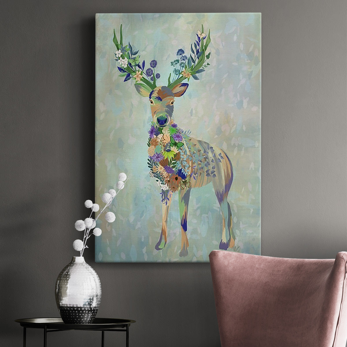 Fantastic Florals Deer, Full - Canvas Art Print