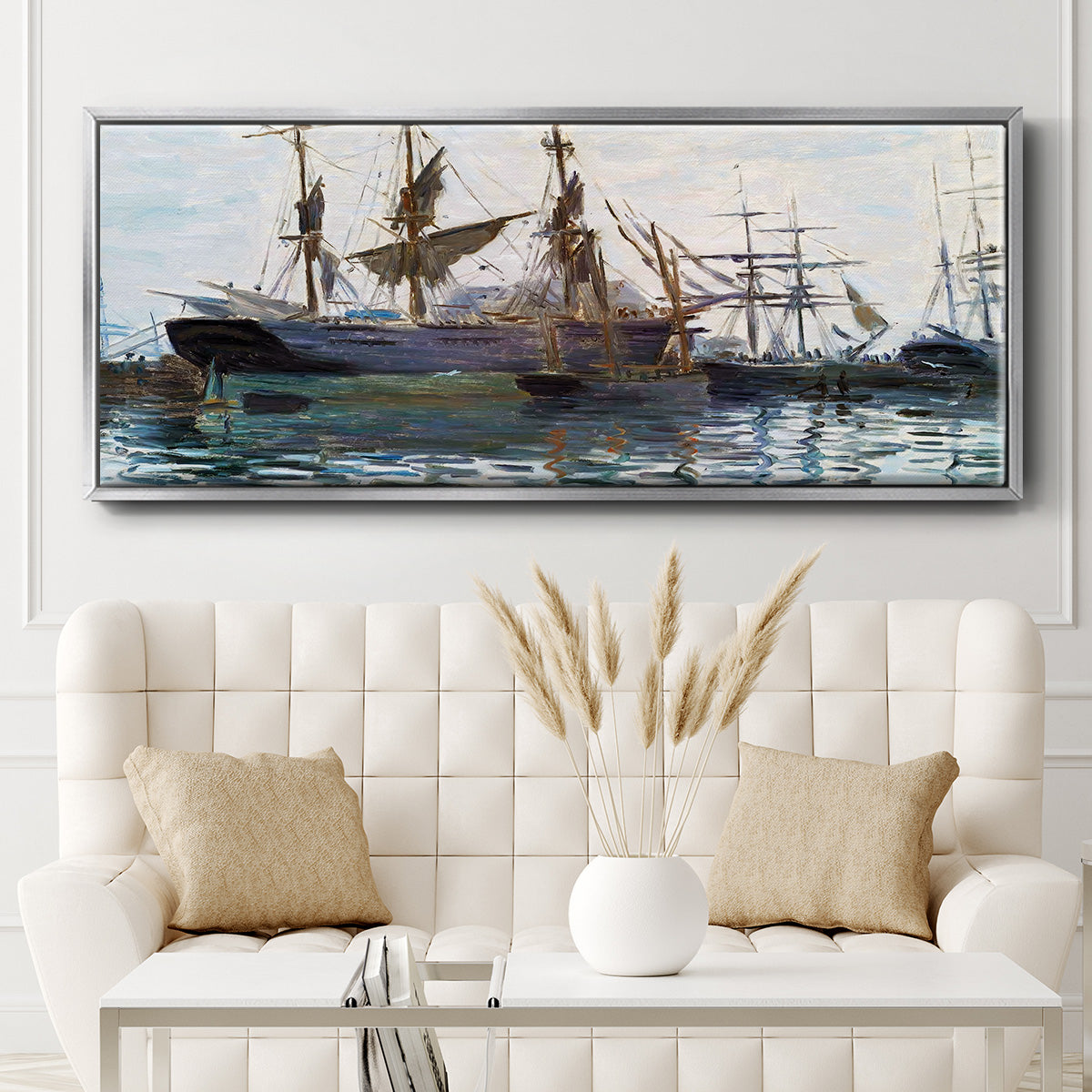 Ships in Harbor, 1873 - Floater Framed Canvas Print