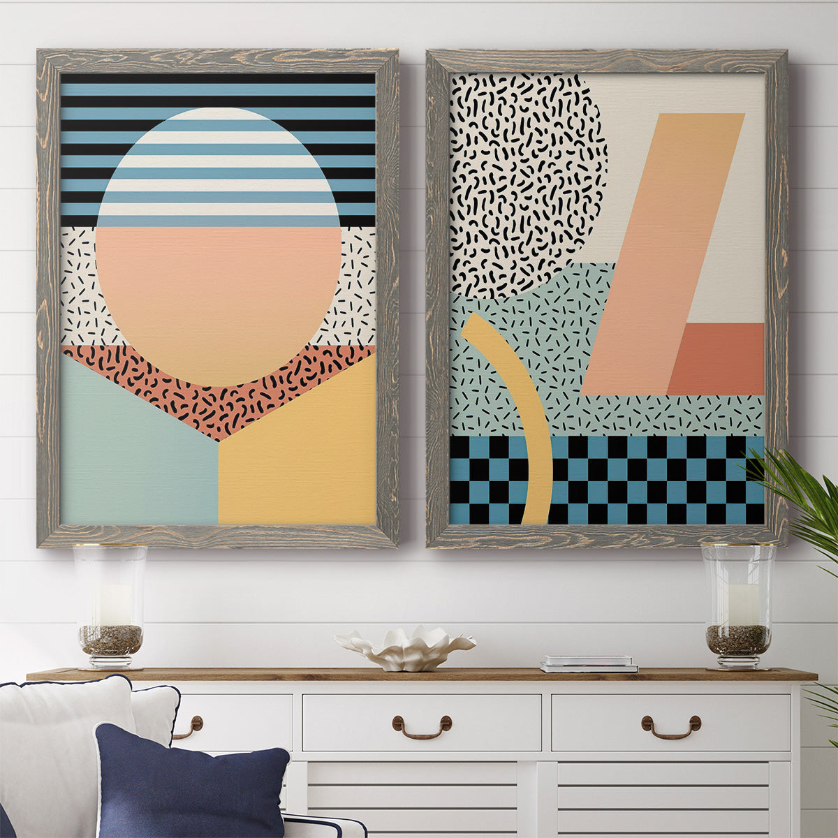 Modern Memphis III - Premium Framed Canvas 2 Piece Set - Ready to Hang