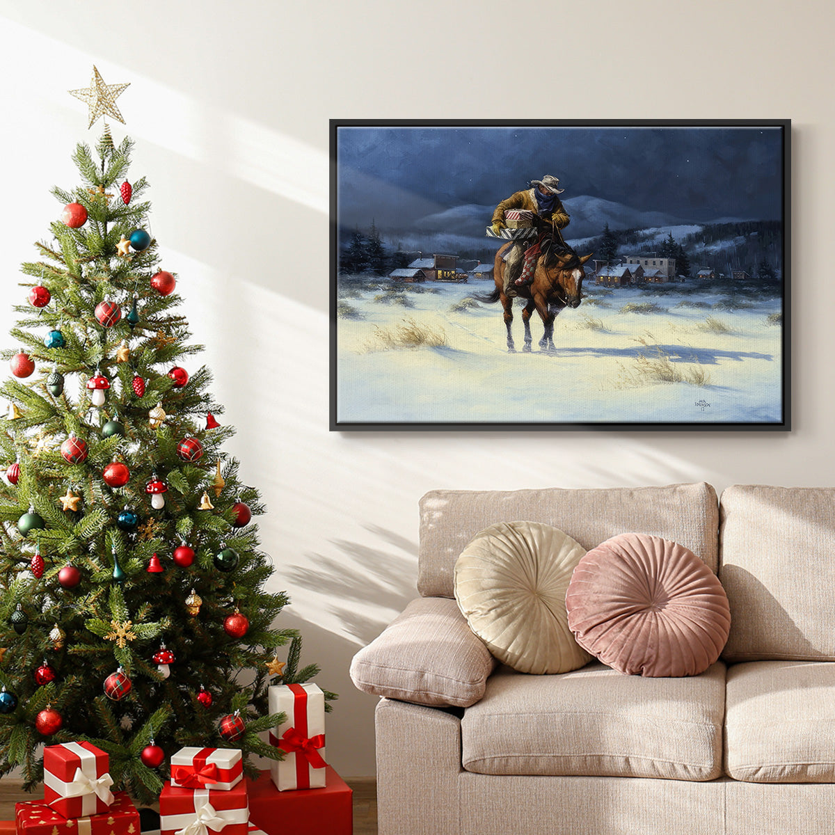 Bringing Christmas Home - Framed Gallery Wrapped Canvas in Floating Frame