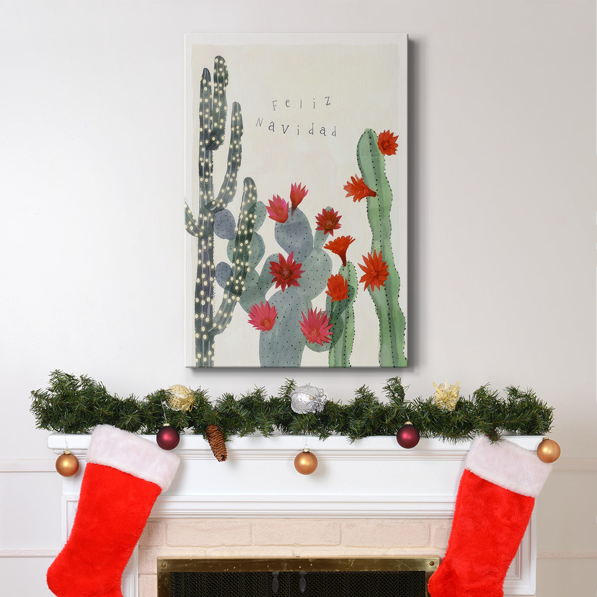 Desert Christmas Cactus II - Gallery Wrapped Canvas