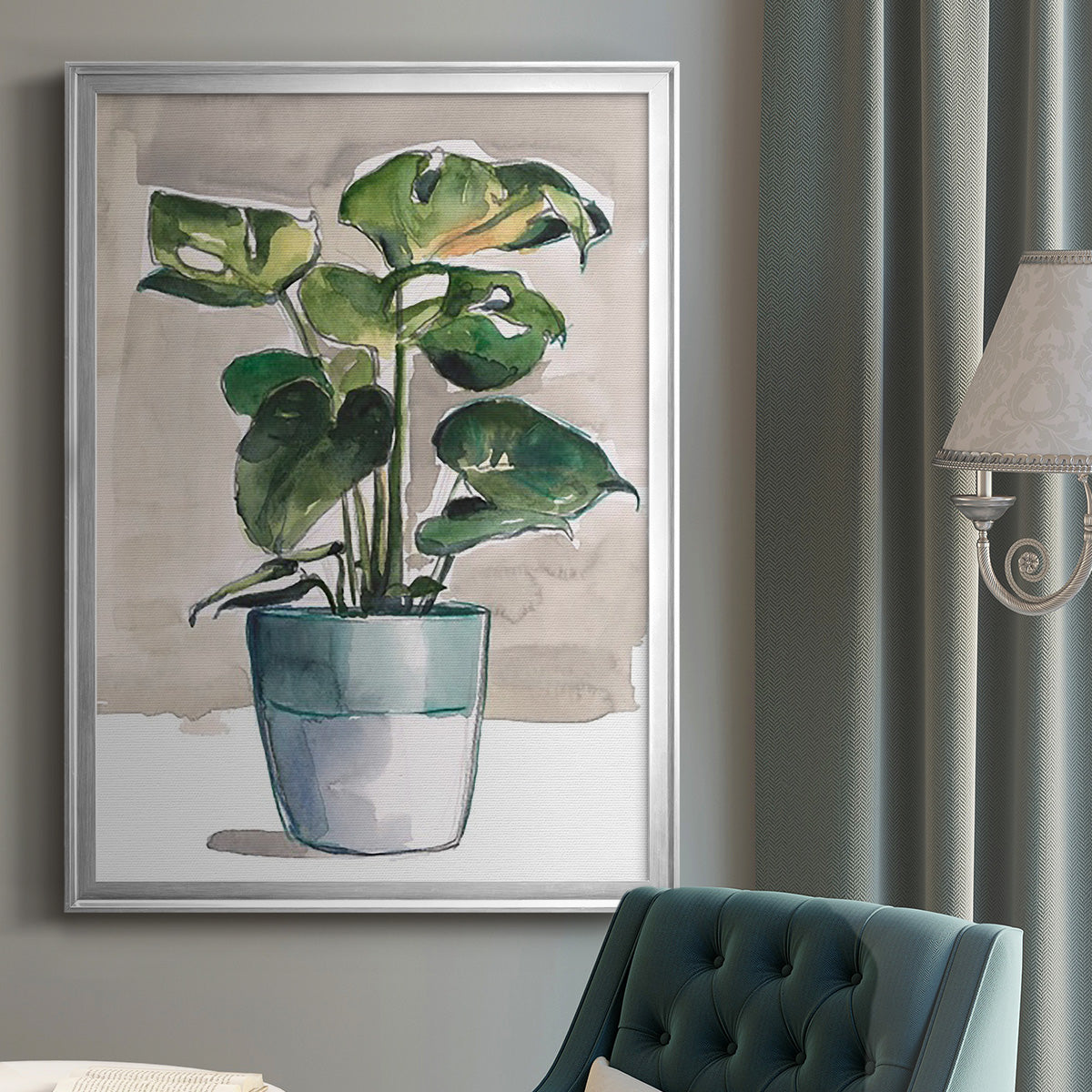 Potted Houseplant II - Modern Framed Canvas Print