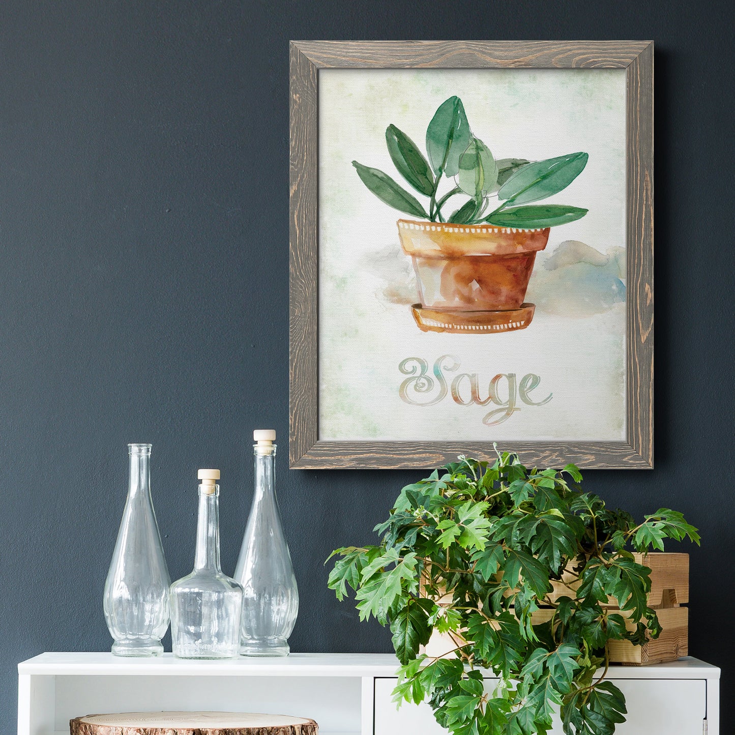 Potted Sage - Premium Canvas Framed in Barnwood - Ready to Hang