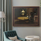 Impressionist domestic interior scene by Claude Monet in an ornate bronzed mahogany wood frame displayed in a bright interior setting.