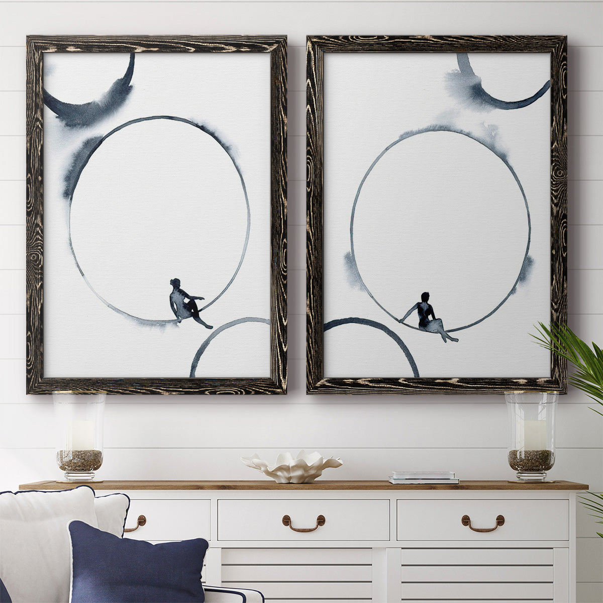 Woman in the Moon I - Premium Framed Canvas 2 Piece Set - Ready to Hang